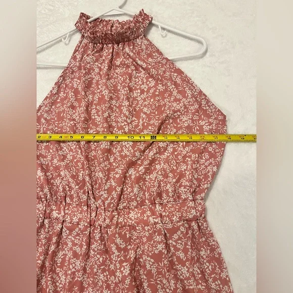 Floral Halter Neck Tiered Mini Dress in Pink - Medium - Picture 5 of 7